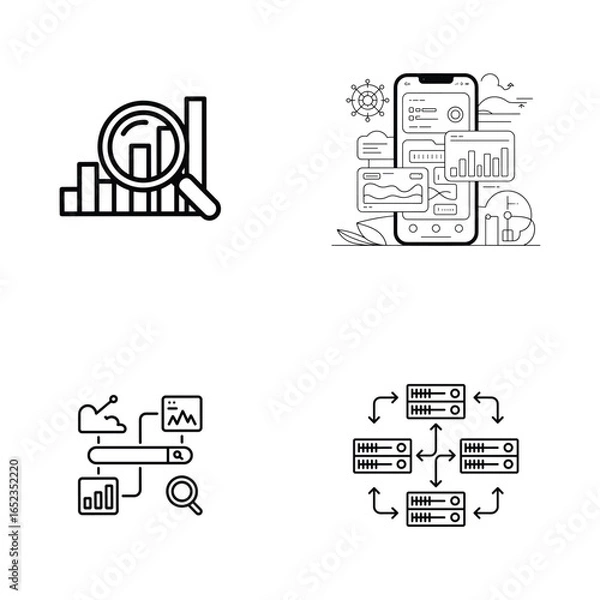 Fototapeta Artificial data analytics, intelligence, and data science technology icons set 
