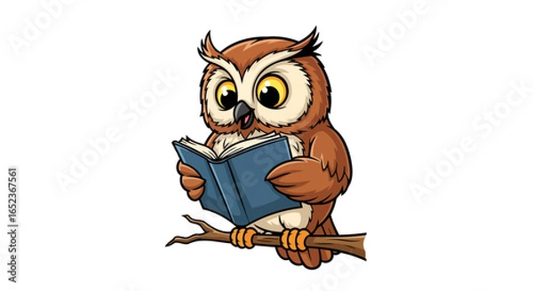 Fototapeta adorable owl reading book transparent background vector illustration