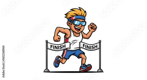 Fototapeta joyful runner crossing finish line transparent background vector illustration