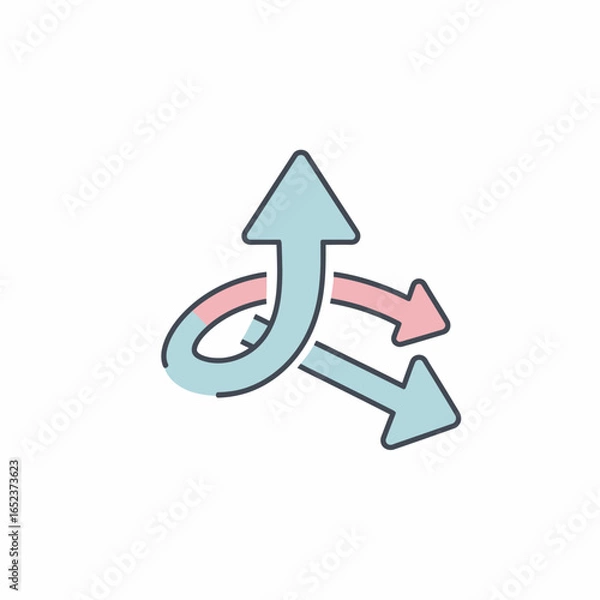 Obraz Three intertwined arrows pointing in different directions, symbolizing choices, flexibility, and multiple pathways.