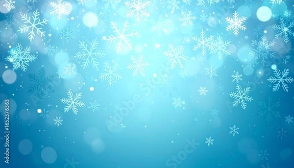 Obraz Delicate Snowflakes Falling on a Soft Blue Background