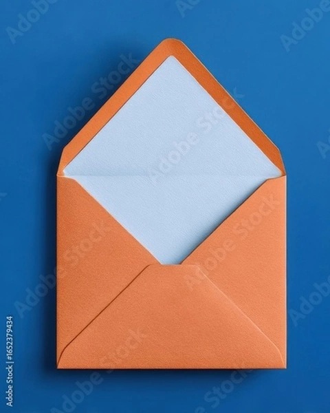 Obraz Open Orange Envelope on Blue Background