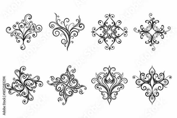 Obraz Stylish Black Decorative Flourishes Pattern Illustration.