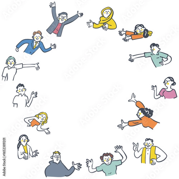 Obraz お互いを紹介し招き合うグローバルな人材　セットのストックイラスト素材
