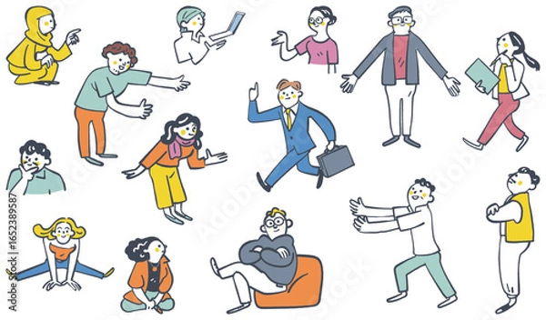 Obraz 様々なシーンで活躍する国際色豊かな人々　セットのストックイラスト
