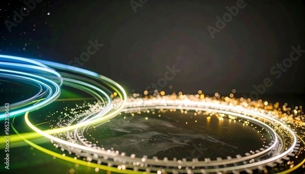 Obraz Abstract swirling light trails on dark background