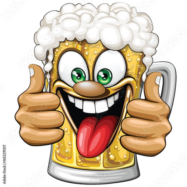 Fototapeta Oktober Fest Celebrtion Happy and funny glass of Beer Cartoon Character vector illustration isolated on white
