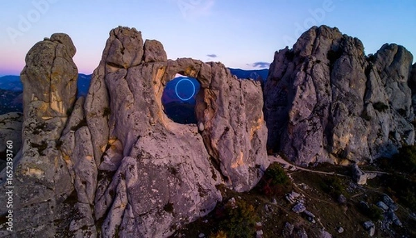 Obraz Sunrise through a rock archway