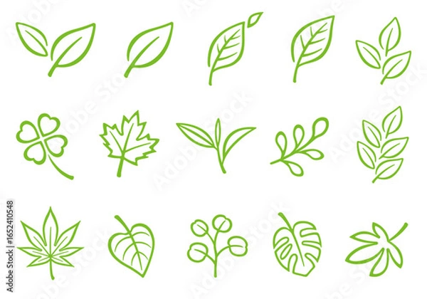 Obraz 葉っぱ　葉　アイコンセット　線画