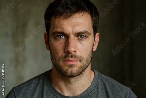 Fototapeta A moment of contemplation captured in the eyes of a man with a rugged yet thoughtful demeanor