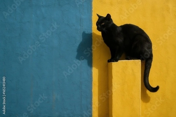 Fototapeta A Black Cat on a Yellow Divide