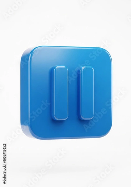 Obraz A glossy blue 3D pause button icon with two vertical bars on a white background.