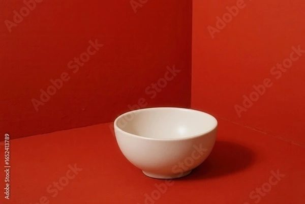 Fototapeta A White Bowl Against a Red Backdrop