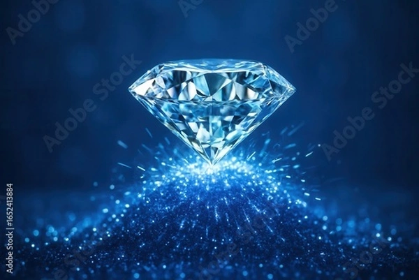 Fototapeta A Diamond Sparkles on a Glittering Blue Abyss