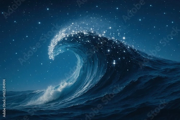 Fototapeta Amidst the cosmic canvas of the night sky, a lone wave of celestial wonder unfurls its ethereal dance
