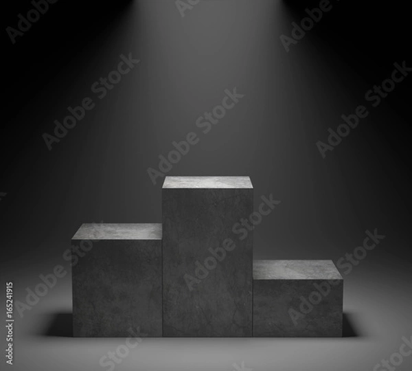 Obraz Empty concrete podium on spotlight background. 3D rendering.
