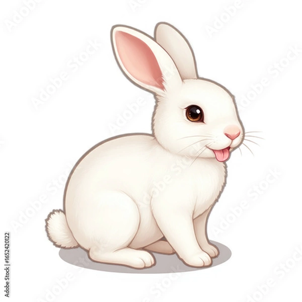 Fototapeta Cute white rabbit with big ears and smiling face