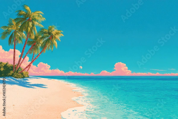 Fototapeta Drawing tropical beach summer background. Graphic illustration design. Generative ai.