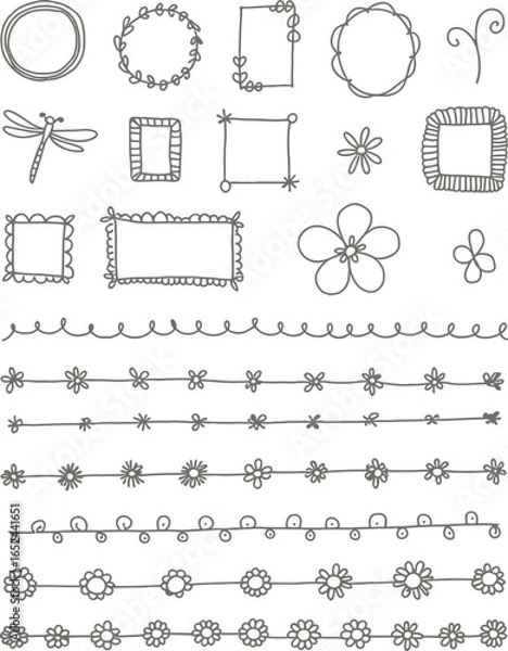 Fototapeta Doodle Frames, Flowers, Lines with Transparent Background Hand Drawn Set