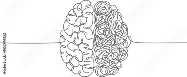 Fototapeta Line Art Brain Concept with Tangled and Untangled Mind on White