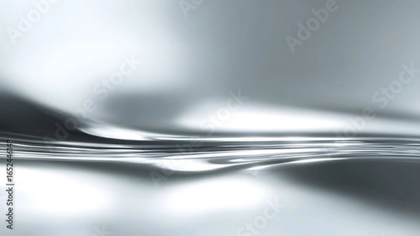 Fototapeta Liquid Mercury Silver Surface Minimalist Background with Reflective Plane and Soft Ambient Light, 16:9 Tech Ratio