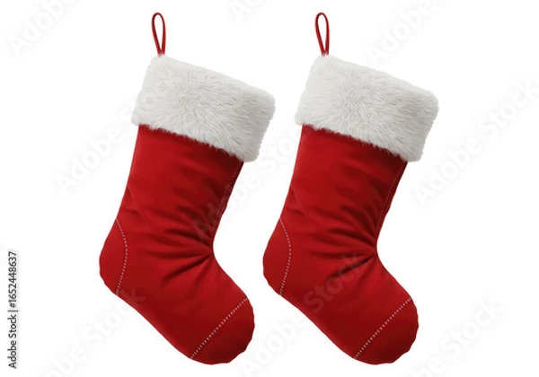 Fototapeta A Row of Christmas Stockings for a Family, Cut Out, Clipping Path Isolated on a Transparent PNG Background.
