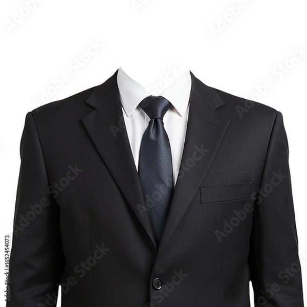 Obraz Mens black suit formal id photo Isolated on transparent background PNG Generative AI