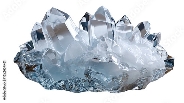 Fototapeta Shimmering Quartz Crystal Cluster: A captivating cluster of luminous quartz crystals sparkles, showcasing their unique form, reflecting and refracting light.