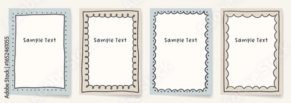 Obraz 手描きの長方形フレーム。カードやフォトフレームに使えるゆるかわいい飾り枠。