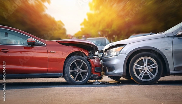 Fototapeta Collision of two cars accident damage to a vehicle speeding on road drunk driving crash car
