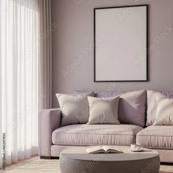 Obraz Cozy living room scene with sofa and artwork isolated on white background