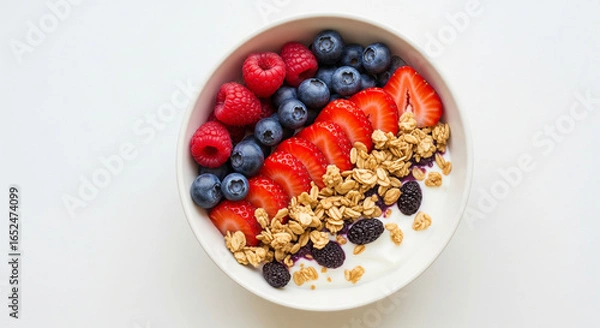 Fototapeta Healthy Breakfast: A Vibrant and Nutritious Bowl with Yogurt, Granola, and Fresh Fruit.