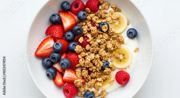 Fototapeta Healthy Breakfast: A Vibrant and Nutritious Bowl with Yogurt, Granola, and Fresh Fruit.