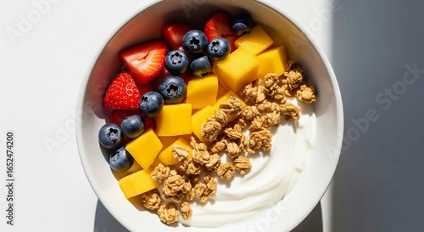 Fototapeta Healthy Breakfast: A Vibrant and Nutritious Bowl with Yogurt, Granola, and Fresh Fruit.