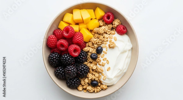 Fototapeta Healthy Breakfast: A Vibrant and Nutritious Bowl with Yogurt, Granola, and Fresh Fruit.