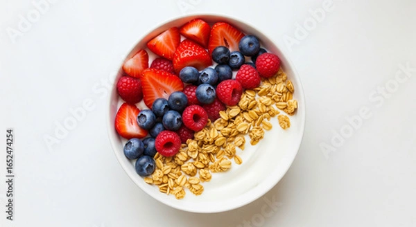 Fototapeta Healthy Breakfast: A Vibrant and Nutritious Bowl with Yogurt, Granola, and Fresh Fruit.