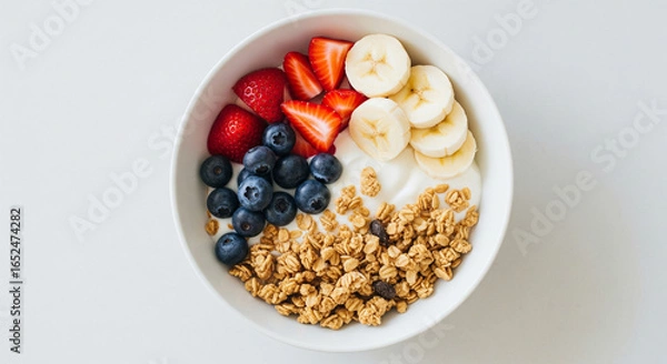 Fototapeta Healthy Breakfast: A Vibrant and Nutritious Bowl with Yogurt, Granola, and Fresh Fruit.