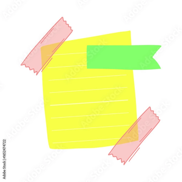 Fototapeta Yellow sticky note with paper clip with page marker. Perfect for planners, reminders, scrapbooking, and school designs.  