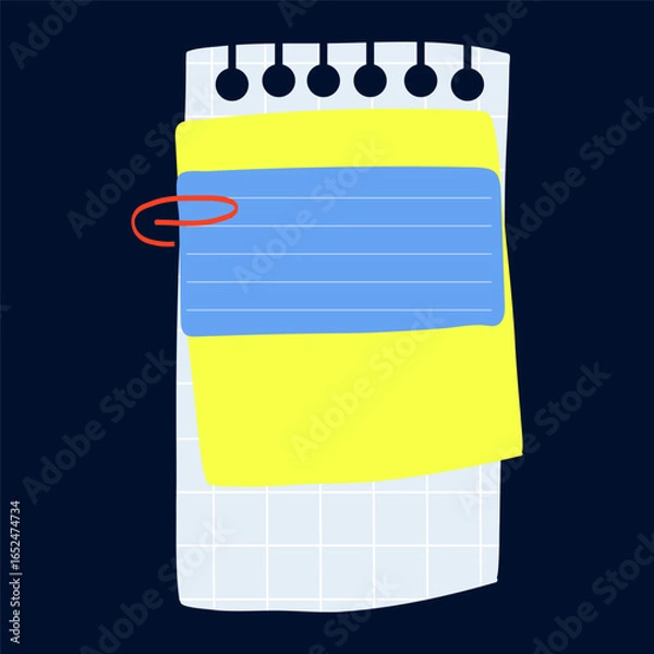 Fototapeta Cute sticky note with paper clip and  notebook sheet. Perfect for planners, reminders, scrapbooking, and school designs.  