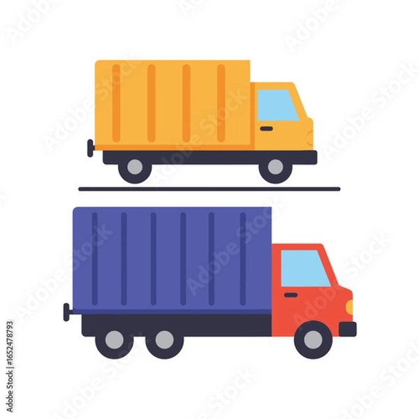Fototapeta Two delivery trucks isolated on white background