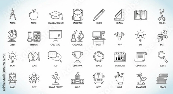 Fototapeta Diverse educational icons representing learning tools and academic concepts design