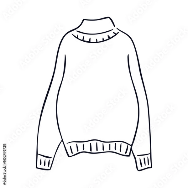 Fototapeta Sweater. Simple line art illustration of a cozy knitted sweater, perfect for winter or autumn fashion designs, apparel templates, or warmth-related concepts. Vector illustration	