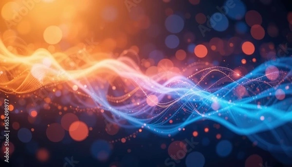 Fototapeta Background of Abstract Light Streaks: Orange and Blue Flowing Data with Bokeh Effect