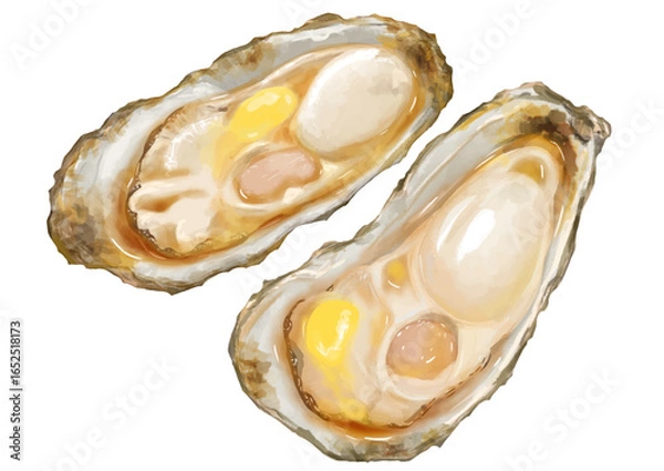 Obraz 冬が旬！リアルな焼き牡蠣(バター醤油)のイラスト