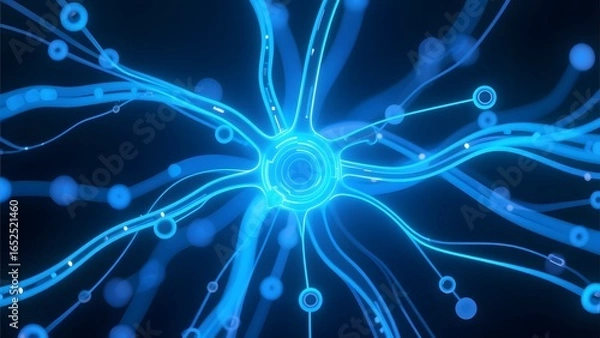 Fototapeta Neuronal Network Visualization with Blue Illuminated Connections