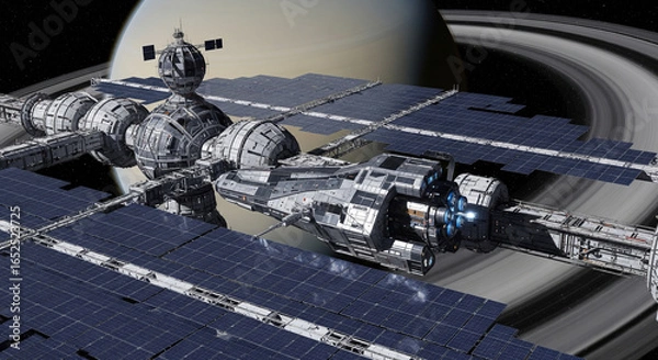 Fototapeta Space Station Orbiting Earth (or Another Planet).