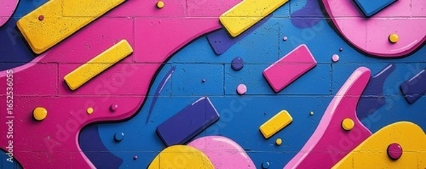 Fototapeta Colorful abstract graffiti-style artwork with bold shapes and retro design