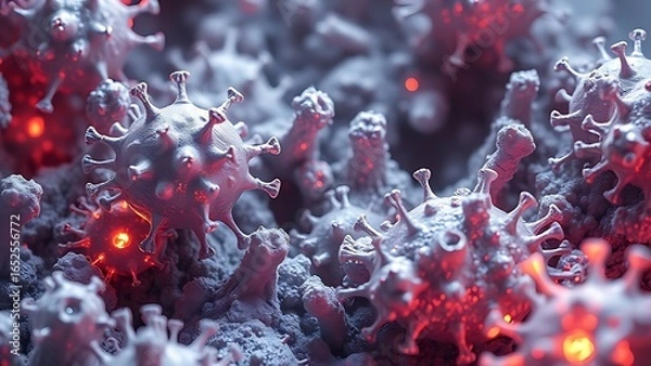 Fototapeta Microscopic battlefield where silver immune cells consume crystalline plaque formations.