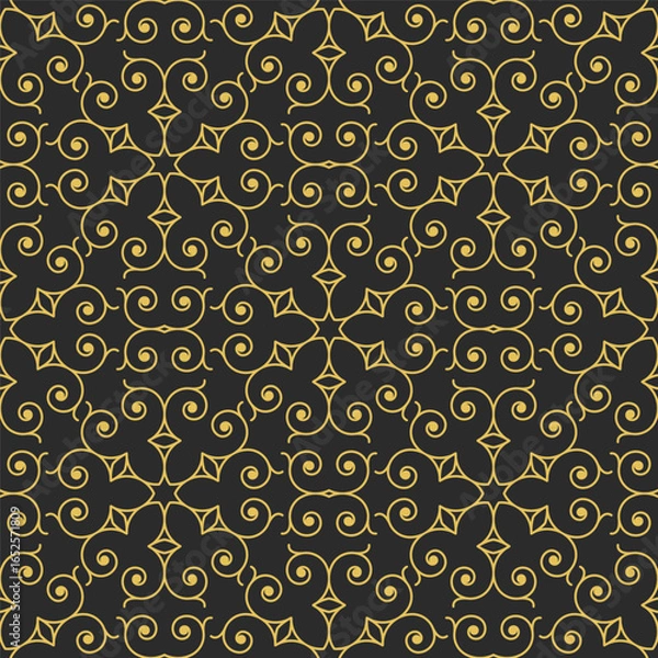 Obraz Vintage royal seamless pattern in Victorian style. Vector luxury fabric swatch with golden retro ornament