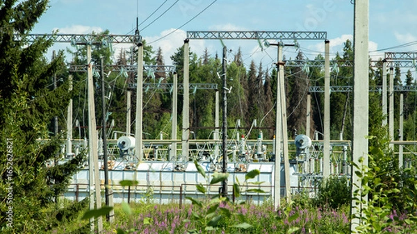 Fototapeta power station in dense forests in